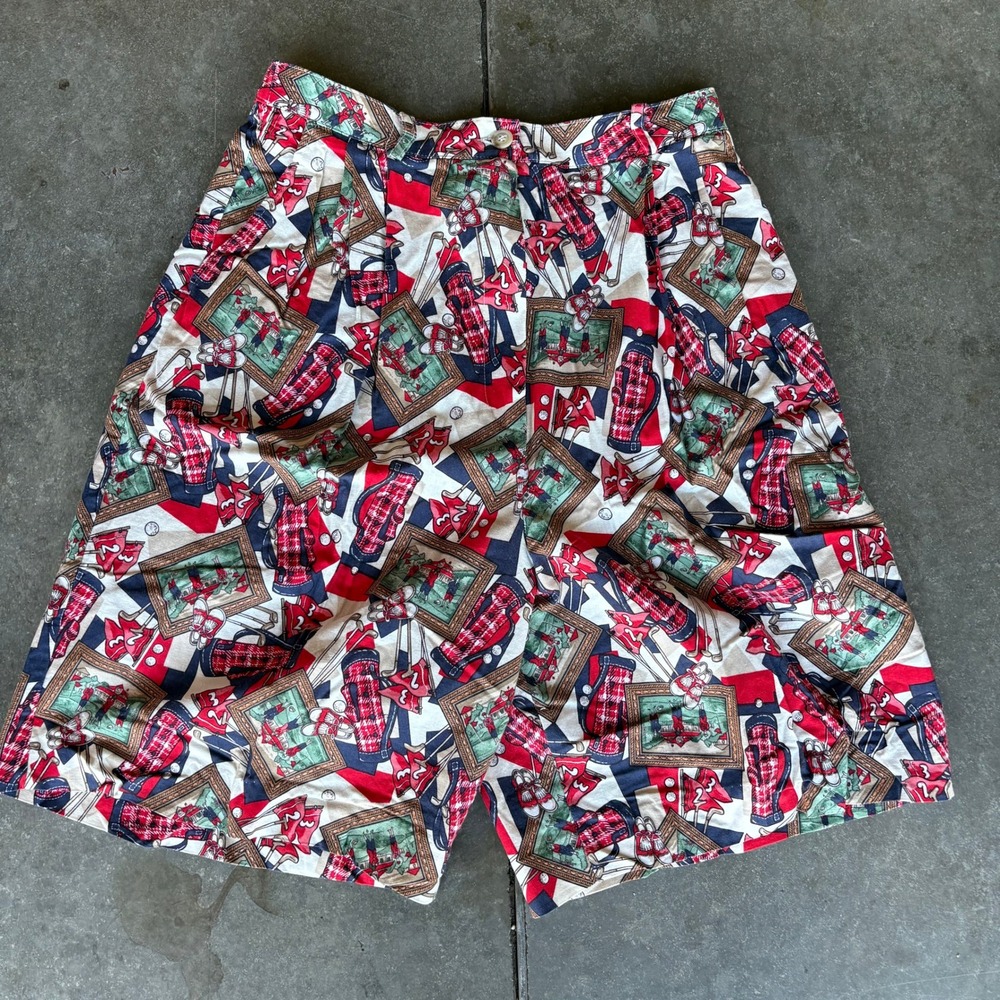 Vintage Pendleton Knockabout Pleated Shorts Womens 8 Red Golf Print Preppy Party